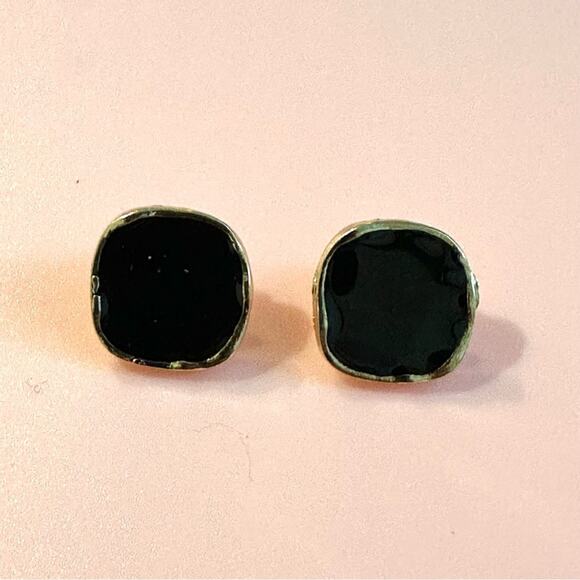 Black Enamel Stud Earrings Rose Gold - Picture 2 of 2